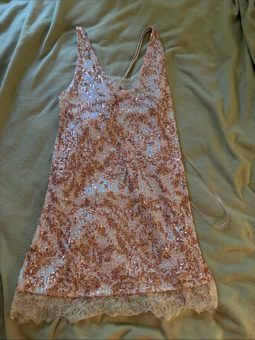 Free People Rose Gold Sequin Lace Trim Dress